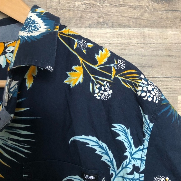 Vans Men’s Floral Print  Navy and Yellow Hawaiian Tropical Shirt Large - Picture 3 of 8
